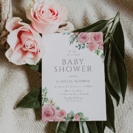 Elegante Rubor Pink Floral Invitación a Baby Showe