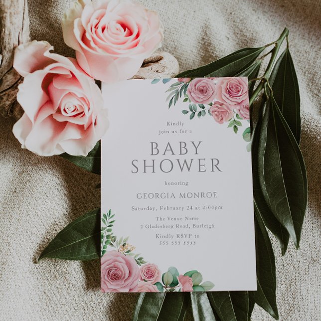 Elegante Rubor Pink Floral Invitación a Baby Showe (Subido por el creador)