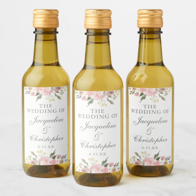 Elegante Rubor Pink Floral Wedding Favor Mini (Botellas)