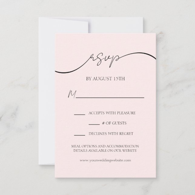 Elegante Rubor Pink Modern Script Wedding RSVP Car (Anverso)