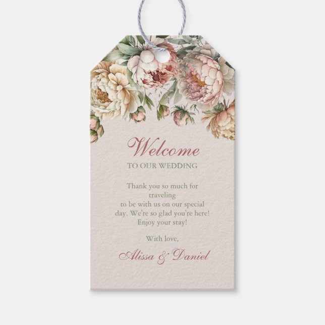 Elegante Rubor Pink Peonies Wedding Favor Etiqueta (Anverso)