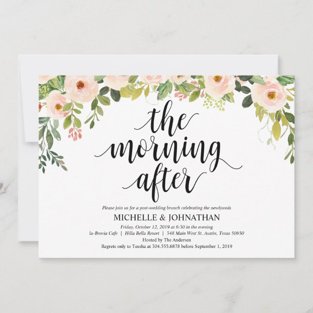 Elegante Rubor Post Boda Brunch - Tarjeta de invit (Anverso)