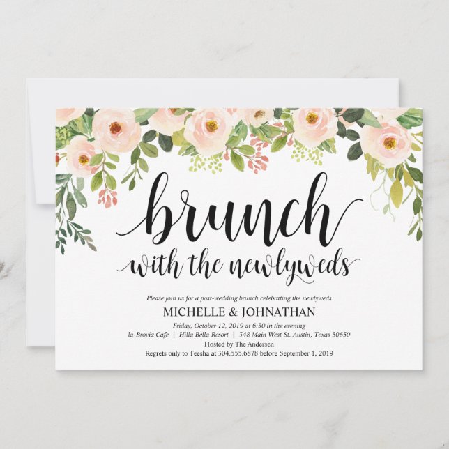 Elegante Rubor Post Boda Brunch Tarjeta de invitac (Anverso)