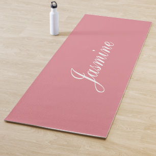 Elegante Rubor Rosa Nombre Personalizado Yoga Mat
