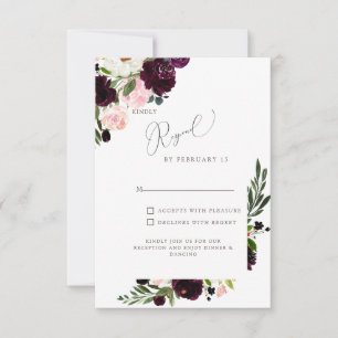 Elegante Rubor y Burgundy Floral Wedding RSVP