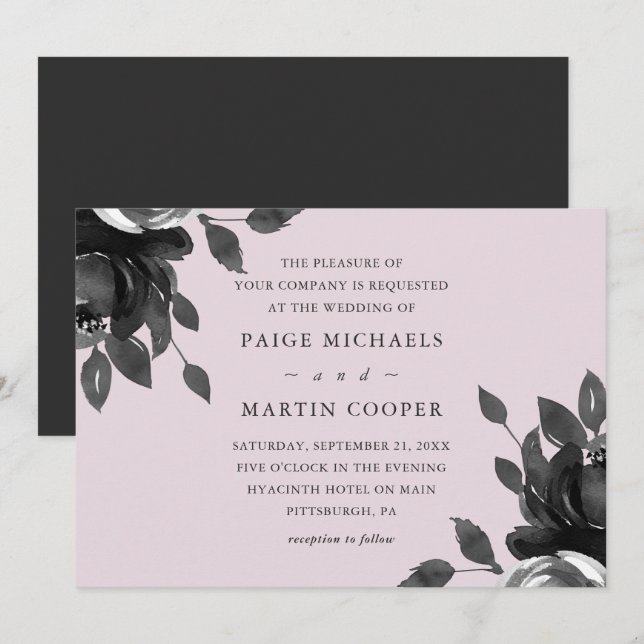 Elegante Rubor y la invitación a la boda floral gr (Anverso / Reverso)