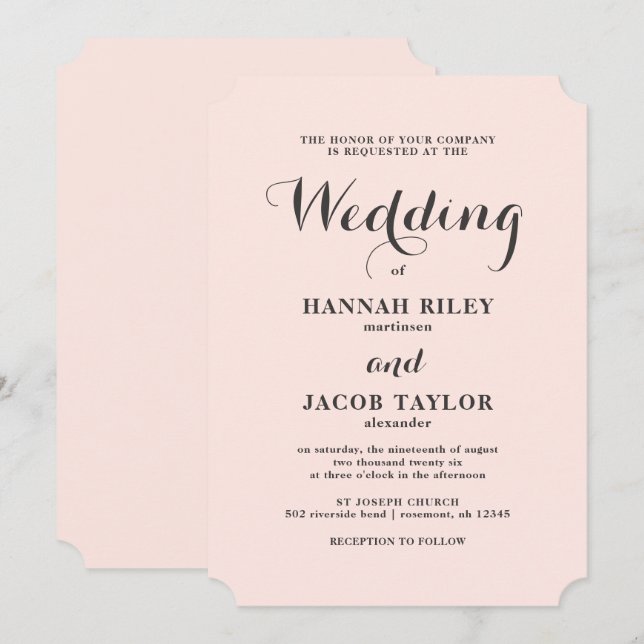 Elegante Rubor y la invitación a la boda gris (Anverso / Reverso)