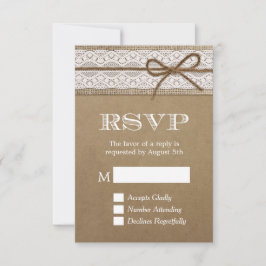 Elegante Rustic Burlap String Bow Wedding RSVP