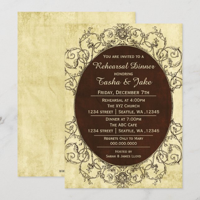 Elegante Rústica Invitación a la cena de ensayo de (Anverso / Reverso)