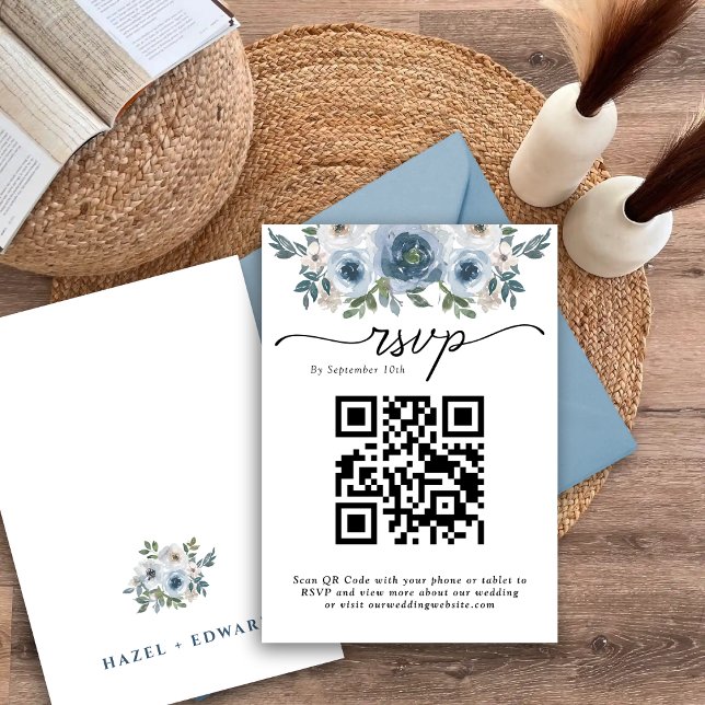 Elegante Rústico Dusty Blue Floral Wedding Tarjeta (Elegant Rustic Dusty Blue Floral Wedding RSVP Card)