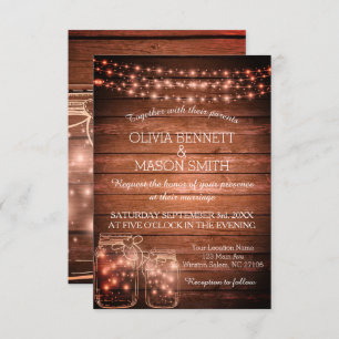 Elegante Rústico Mason Jar enciende invitación a l