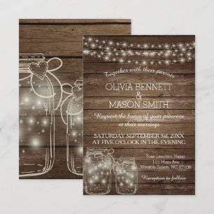 Elegante Rústico Mason Jar enciende invitación a l