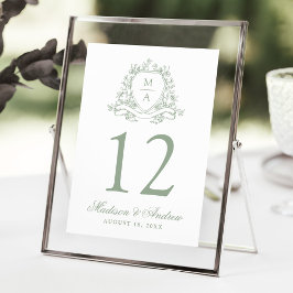 Elegante Sage Floral Escudo Boda Número de mesa