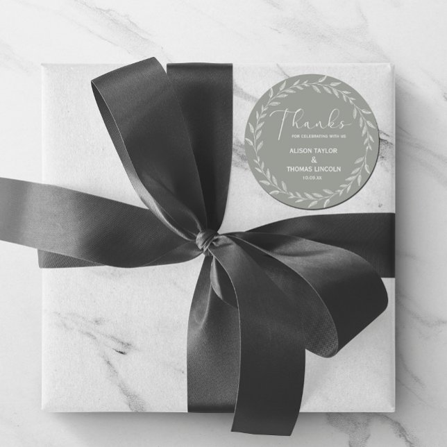 Elegante Sage Floral Sage Green Gracias Pegatina (Simple Elegant Floral Sage Green Thank You Sticker  #thankyousticker #modern)