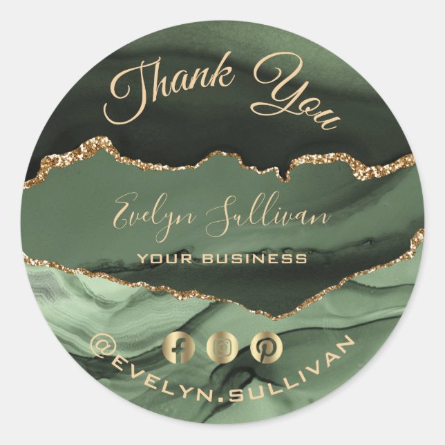 elegante sage green agate gracias pegatina (Anverso)