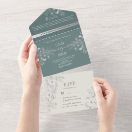 Elegante Sage Green Boda Todo En Una Invitación