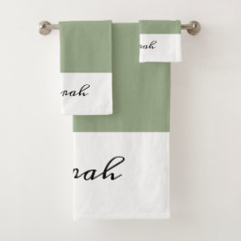 Elegante Sage Green Calligraphy Name Bath Toalla S
