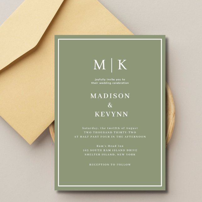 Elegante Sage Green Classic Wedding Invitación (Subido por el creador)