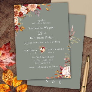 Elegante Sage Green Fall Invitación a la Boda Flor