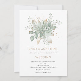Elegante Sage Green Gold Foliage Invitación a la b