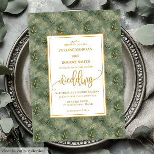Elegante Sage Green Gold Foliage Invitación a la b