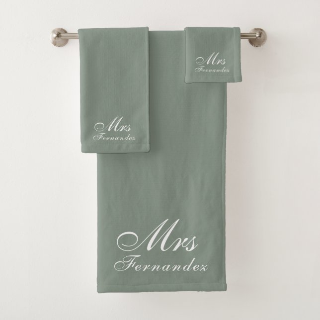Elegante Sage Green Mrs Bridal Shower Gift (In situ)