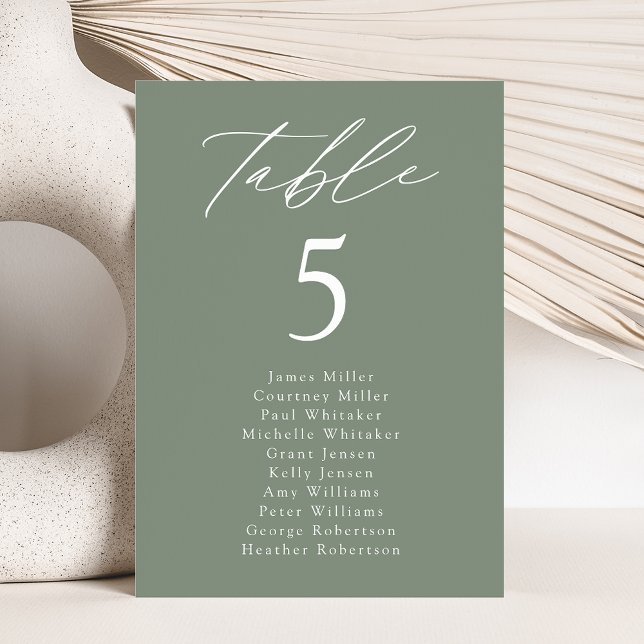 Elegante Sage Green Table Number (Cuadro de asient (Subido por el creador)