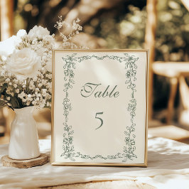Elegante Sage Green Vintage Wedding Número de mesa