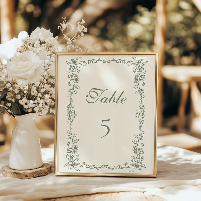 Elegante Sage Green Vintage Wedding Número de mesa (Subido por el creador)