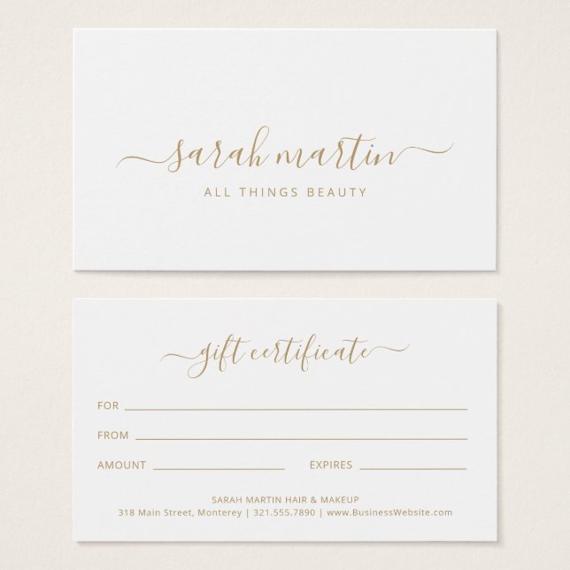 Elegante Salón de Belleza Certificado de Regalo de (Anverso y reverso)