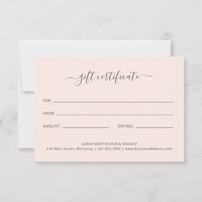 Elegante Salón de Belleza Certificado de Regalo Ro (Reverso)