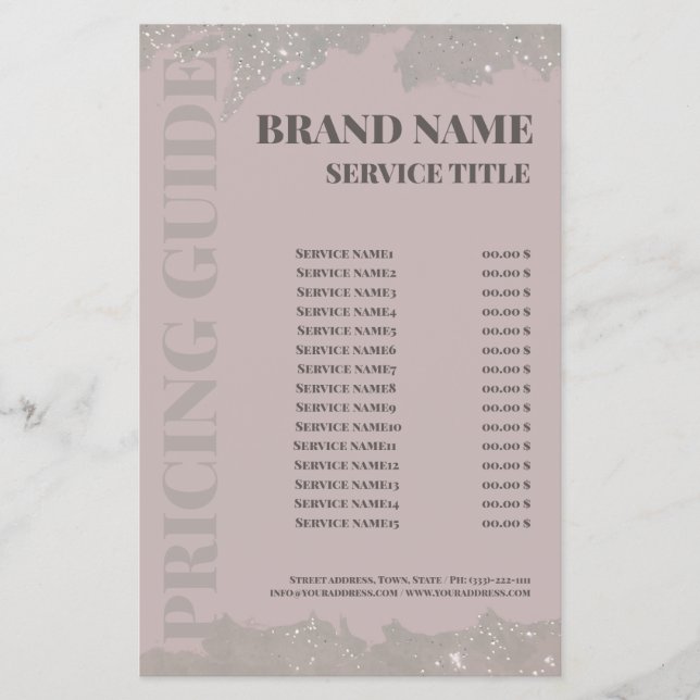 Elegante salón de belleza rosada Lista de precios (Frente)