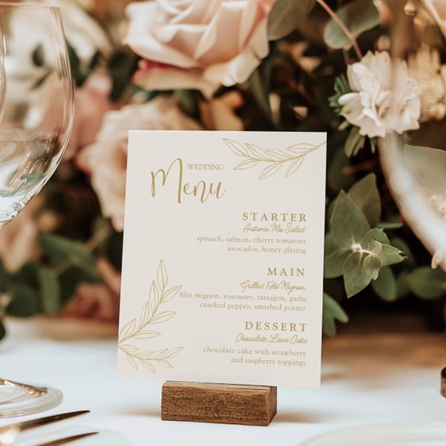 Elegante Salón de Oro con Tarjeta de Menú de Boda  (Subido por el creador)