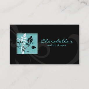 Elegante Salón Spa Floral Tarjeta de Negocios Azul