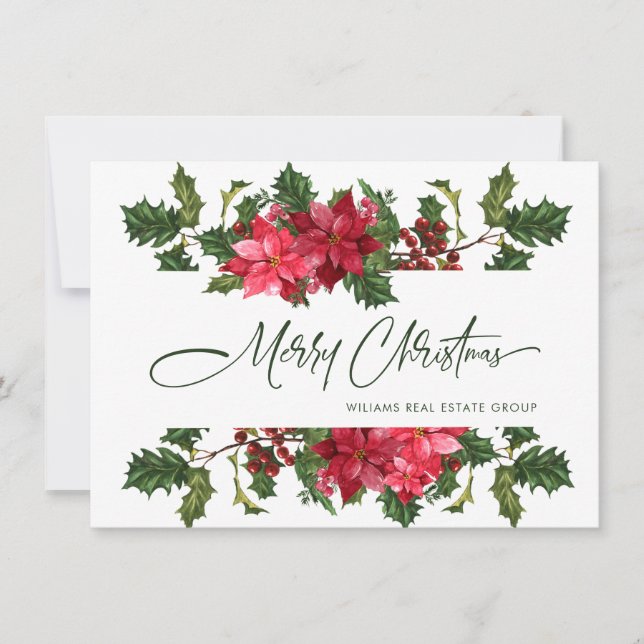 Elegante saludo corporativo de Navidad con Poinset (Anverso)
