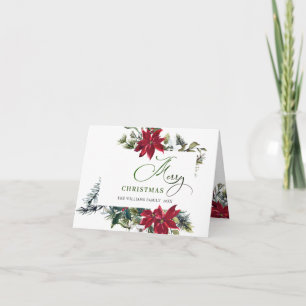 Elegante saludo de Navidad con poinsettia y muérda