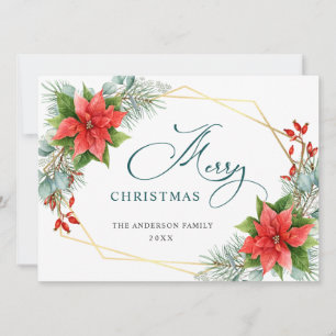 Elegante saludo de Navidad con poinsettia y muérda