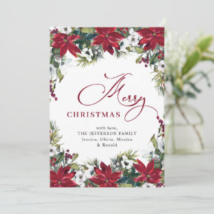 Elegante saludo de Navidad con poinsettia y muérda