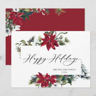Elegante saludo de Navidad de muérdago de poinsett