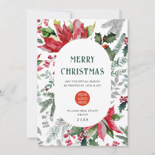 Elegante saludo de Navidad de Poinsettia y muérdag
