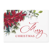 Elegante saludo de Navidad de Poinsettia y muérdag
