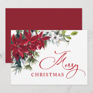 Elegante saludo de Navidad de Poinsettia y muérdag