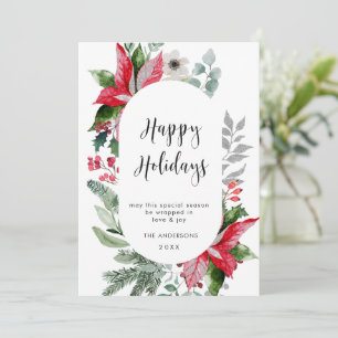 Elegante saludo de Navidad de Poinsettia y muérdag