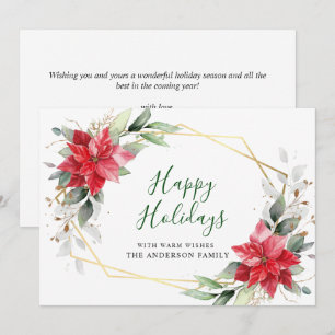Elegante saludo de Navidad de Poinsettia y muérdag
