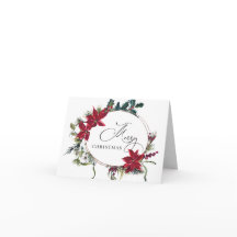 Elegante saludo de Navidad de poinsettia y muérdag