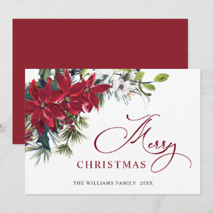 Elegante saludo de Navidad de Poinsettia y muérdag