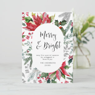 Elegante saludo de Navidad de Poinsettia y muérdag