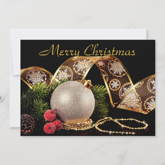 Elegante saludo de Navidad dorado plateado negro d (Anverso)