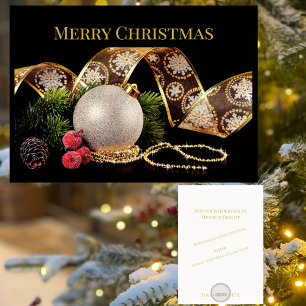 Elegante saludo de Navidad dorado plateado negro d