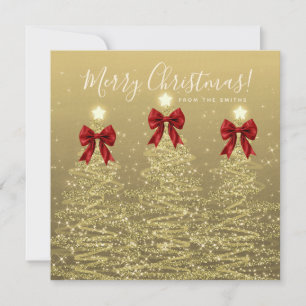 Elegante saludo de Navidad en oro y rojo de árbole
